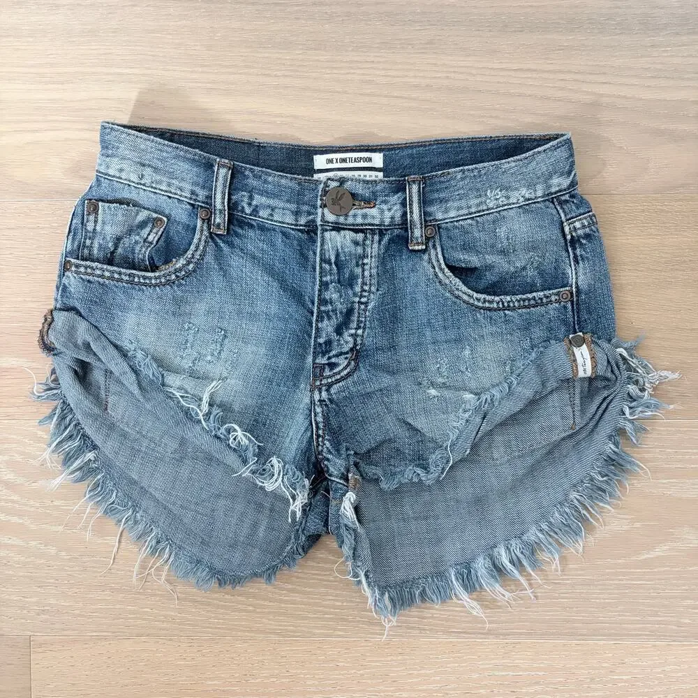 One x OneTeaspoon Bandits Denim Distressed Jean Shorts Buttonfly sz 25